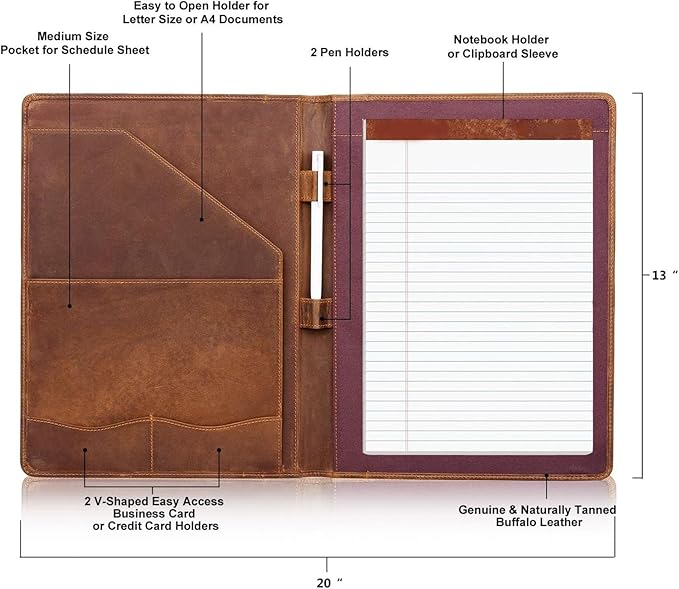 Jack&Chris Leather Portfolio, A4 Document Folder Legal Pad Padfolio, - Image 2