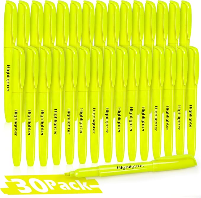 Duchong 30 Yellow Highlighters, Chisel Tip Dry-Quickly Highlighter Markers by Duchong