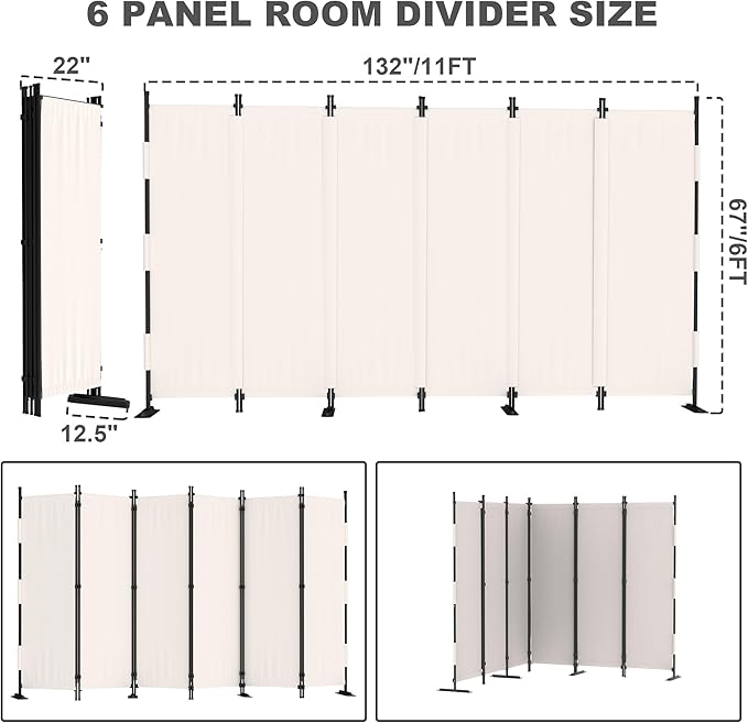Kecreque 6 Panel Room Divider, 6ft Folding Screen Portable Wall Partition Room - Image 5