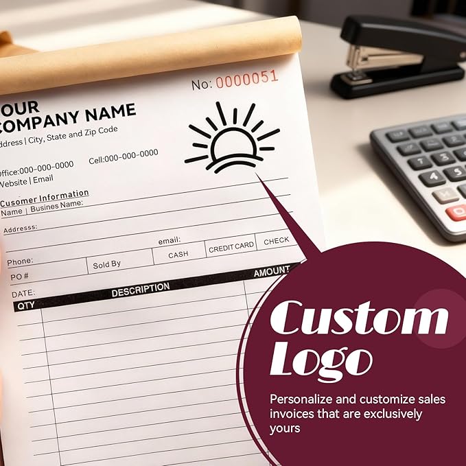 100 Sets Custom 5.7" X 8.5" Invoice Receipt Book, Personalized Duplicate - Image 4