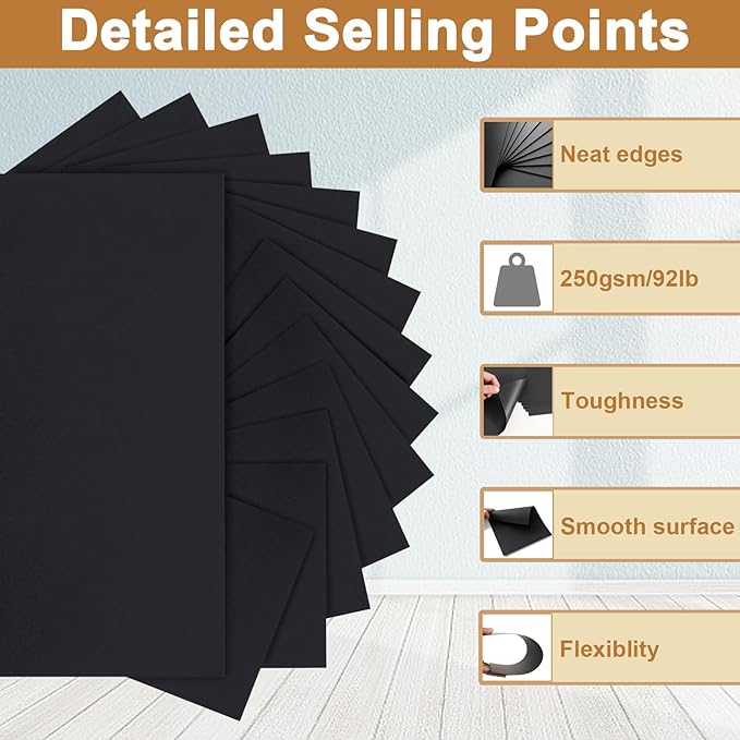 Silunkia 120 Sheets Black Cardstock 8.5 x 11 Printer Paper, 250gsm/92lb - Image 3