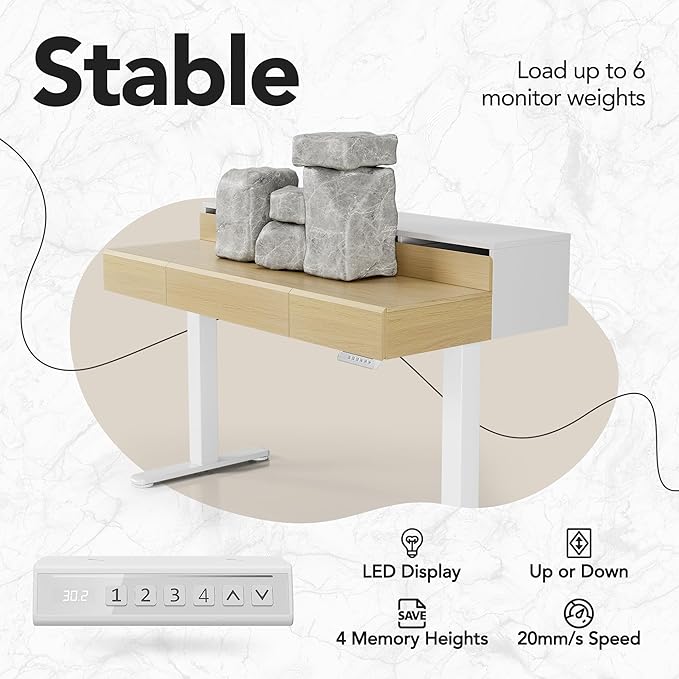 HUANUO Standing Desk with Drawers, 48 Inches Electric Height Adjustable Desk - Image 7