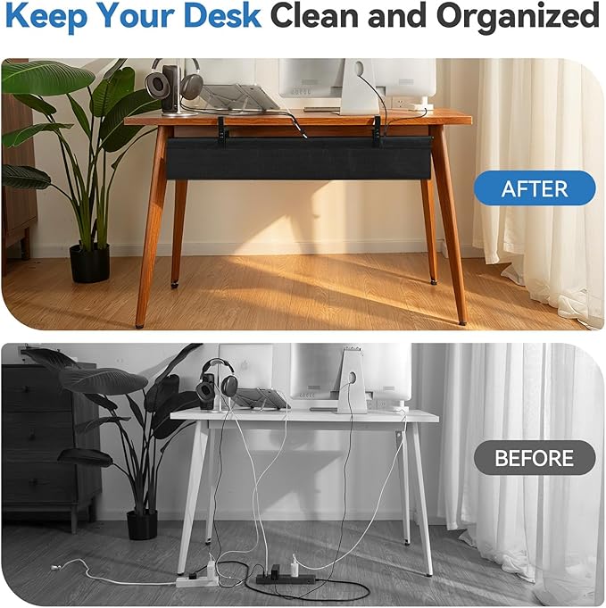 SHUWEI 36" Under Desk Cable Management Tray, Premium Fabric Cable Management - Image 5