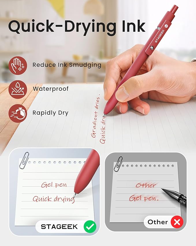 STAGEEK Red Gel Pens, Fine Point Retractable Smooth Writing Pens - Image 4