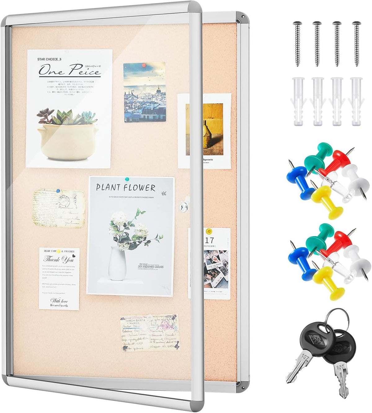 Geetery 36 x 24 Inch Enclosed Fabric Bulletin Board Tamperproof Lockable