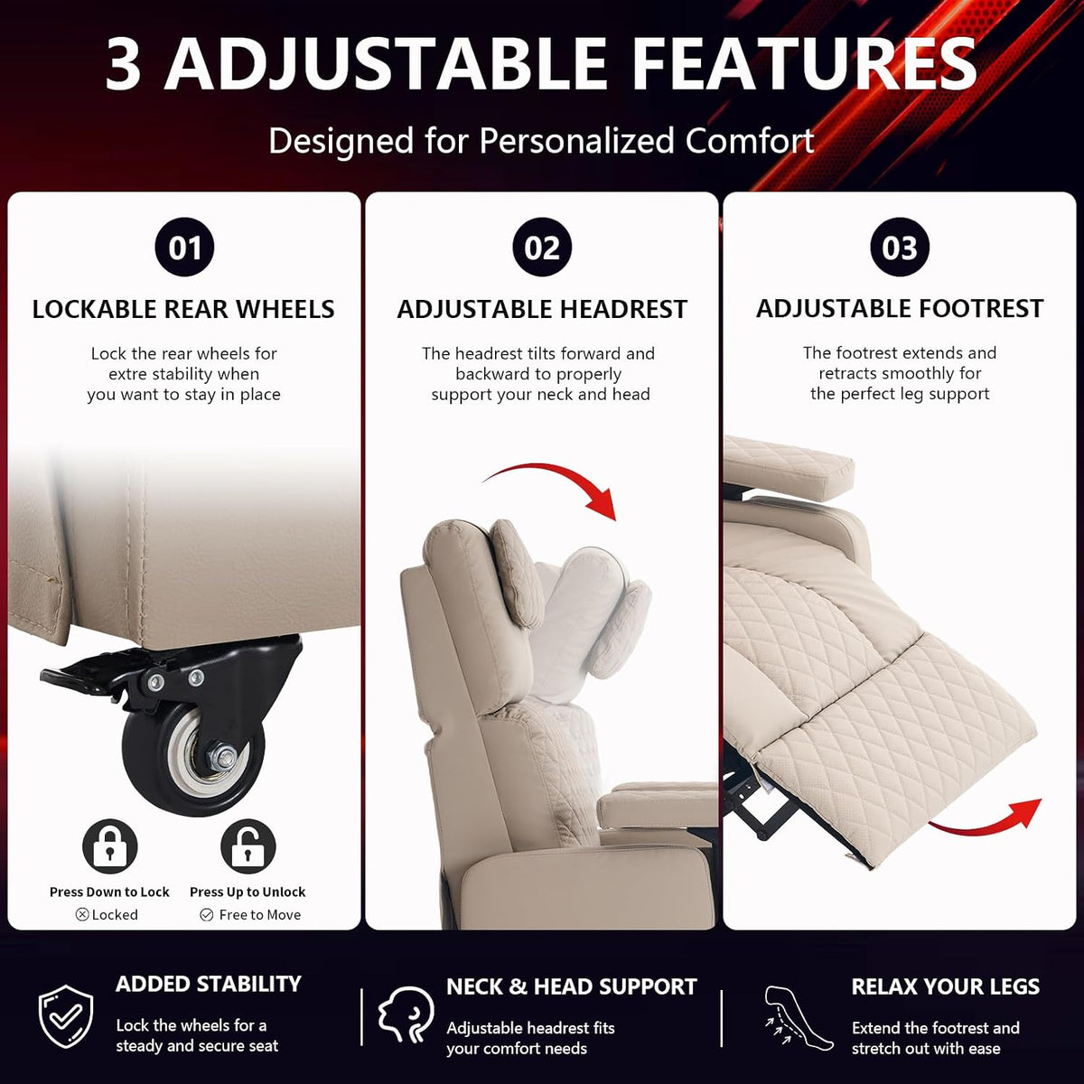 Reclining Gaming Chair, Adjustable Armrest & Footrest, 300LBS