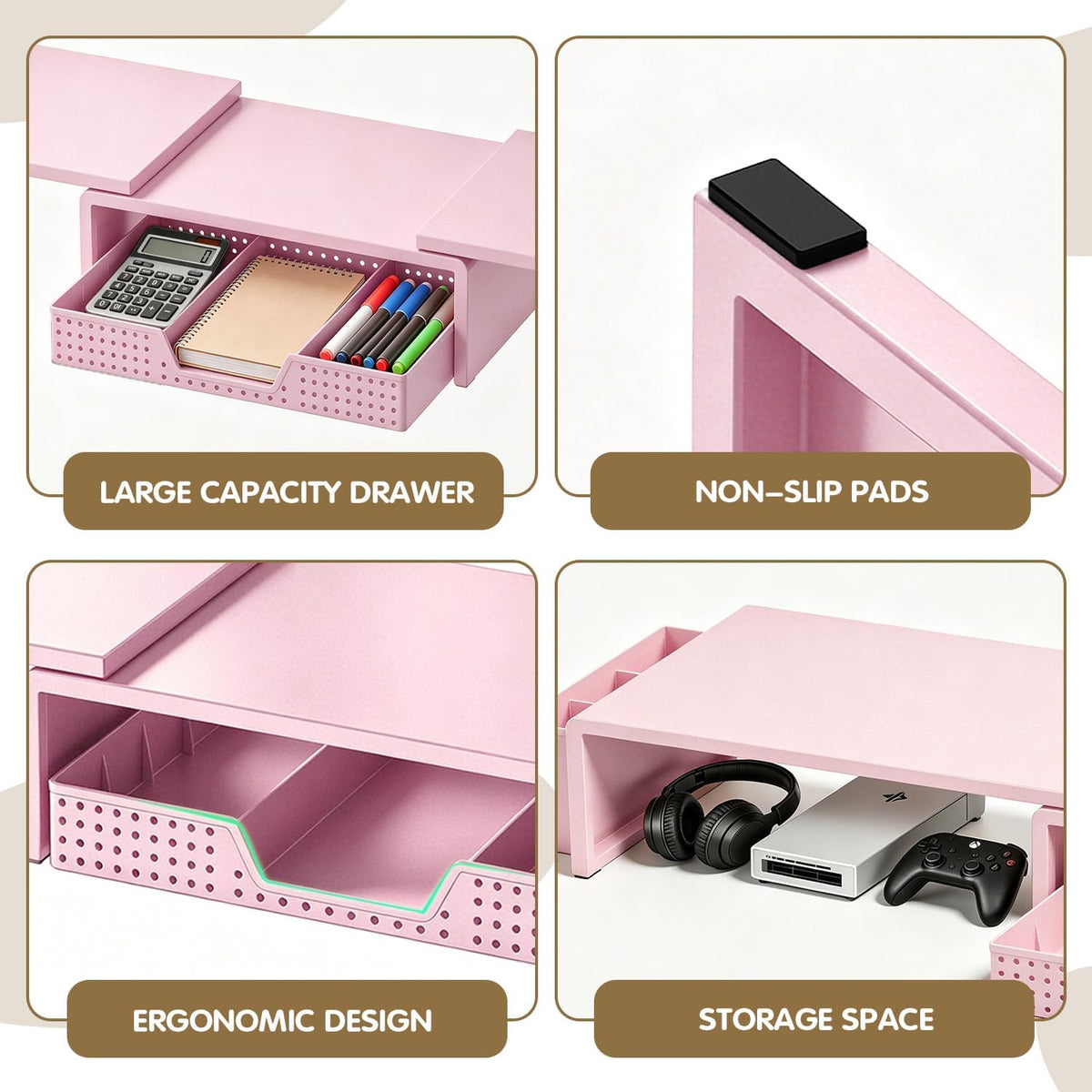 leketree dual monitor stand riser with drawer and, package contents