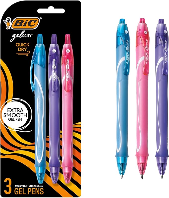 BIC Gelocity Quick Dry Assorted Colors Gel Pens, Medium Point, 3-Count Pack by BIC