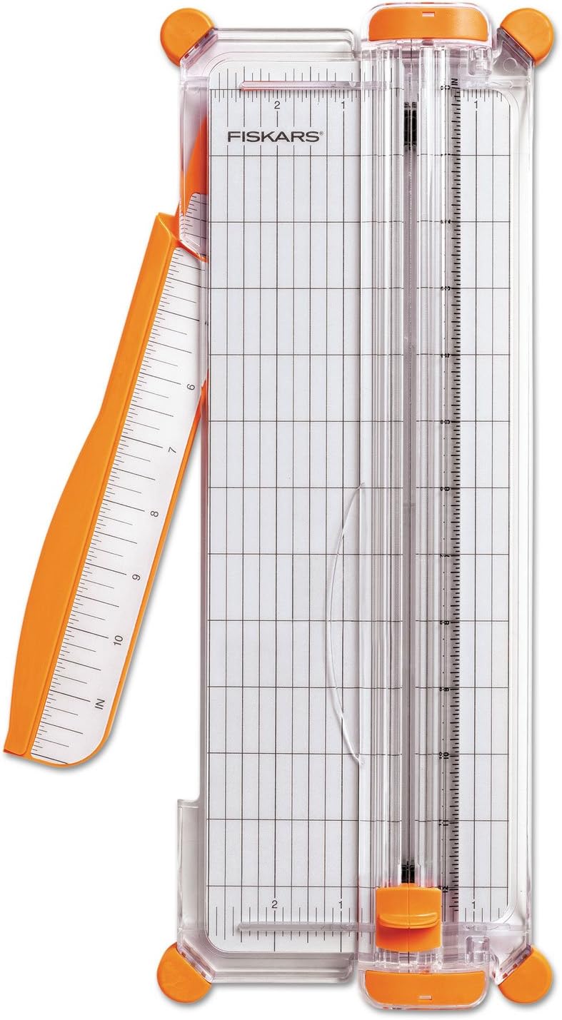 Fiskars 154450-1012 Portable Craft Paper Trimmer, 12 in Cutting Length, Aluminum Measuring Grid, Gray