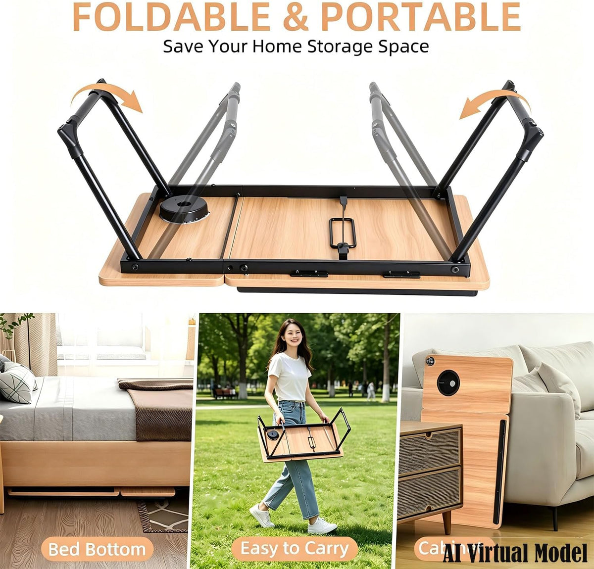 Foldable Lap Desk for Bed and Sofa, Portable Laptop Desk with Gooseneck Phone...