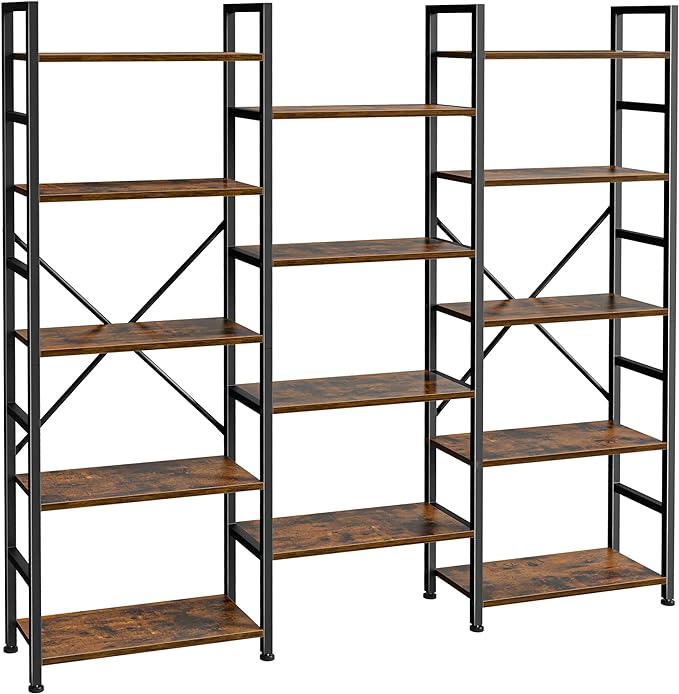 SUPERJARE Triple 5 Tier Bookshelf, Bookcase by SUPERJARE