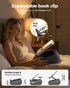 Lap Book Stand with Reading Light, Adjustable Book Holder Pillow for Bed & Couch, Hands-Free Reading Stand with Page Clips, Soft Lap Desk for Kindle, Tablet, Cookbook, Textbook Reading