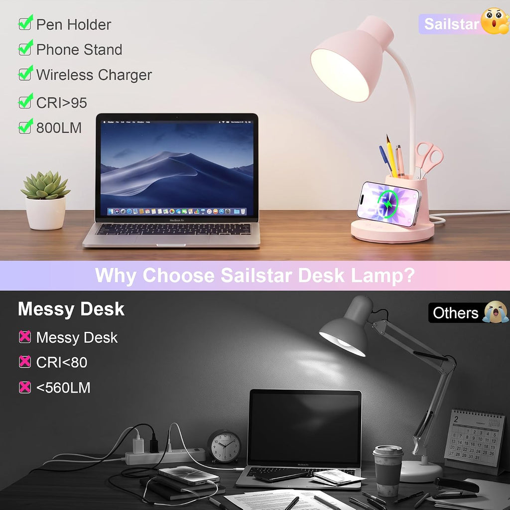 10w wireless charging led desk lamp with pen, side view