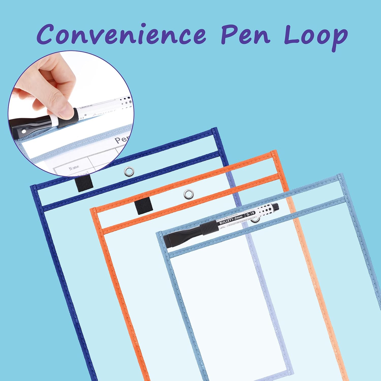30 Pack Oversized Dry Erase Pockets Sleeves Reusable Ticket Holders, Clear Plastic Sheet Page Protectors, Heavy Duty Work Pockets School Teacher Classroom Office Organization Supplies, 10 Color