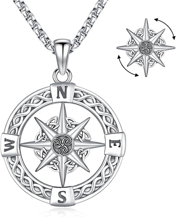 Compass Necklace for Women Men 925 Sterling Silver Pendant Urn Necklaces for by Eusense