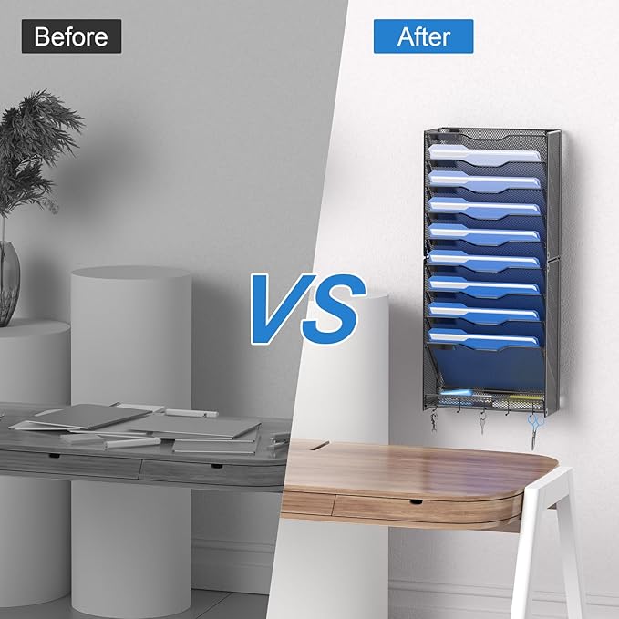OUTWOLF 10 Tier Hanging Wall File Organizer Wall Mount Paper Document Folder - Image 6