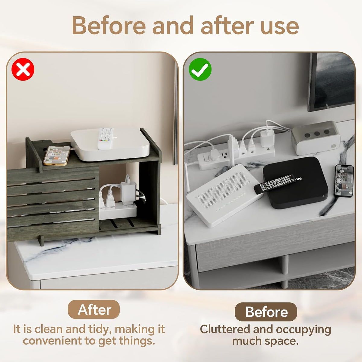 Wooden WiFi Router Storage Box Hider Shelf, Decorative Projector Box Hider Ra...