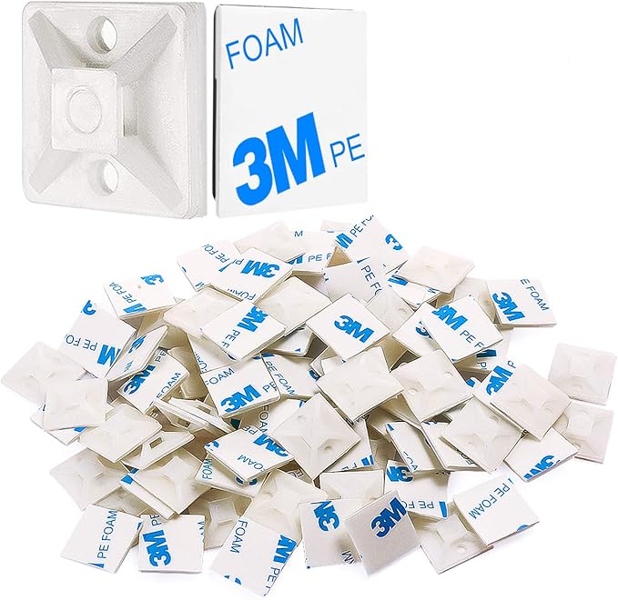 XHF 500 PCS 3/4" White Self Adhesive Cable Zip Tie Mounts Wire Cable Clips by XHF