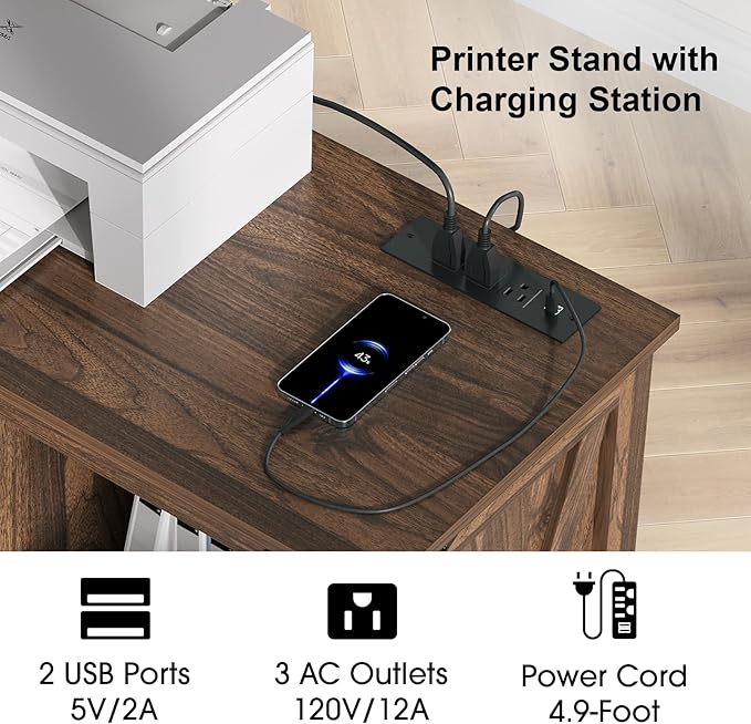 JOINICE, Printer Stand with Storage, File Cabinet with Socket and USB Charging - Image 4