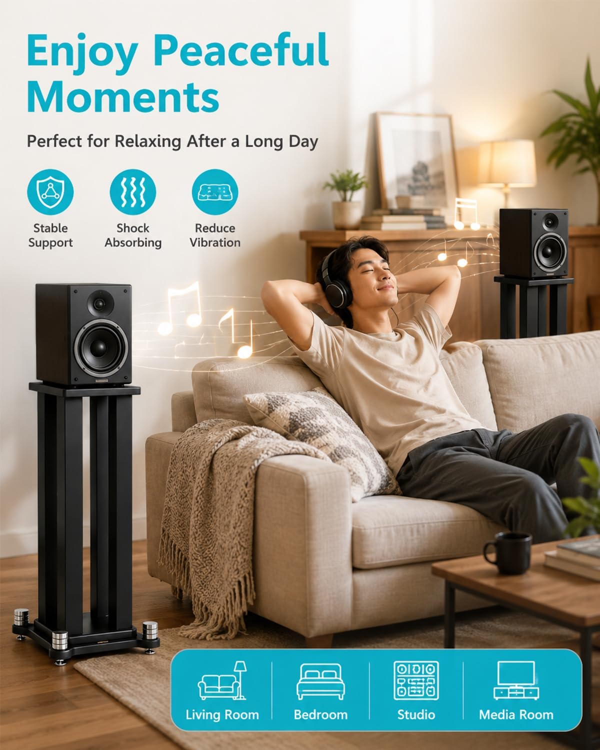 19.6" Bookshelf Speaker Stands Pair, 110 lb Capacity, for Studio Monitors