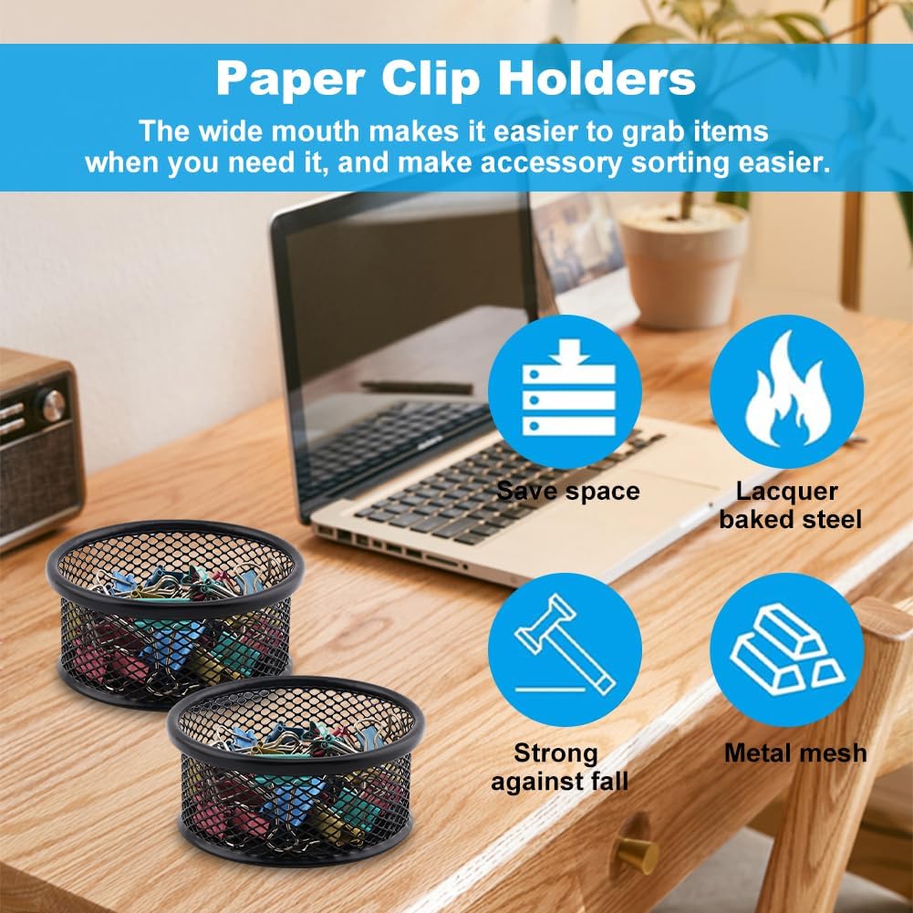 LOQJSS 2PCS Mesh Paper Clip Holder for Desk, Stackable Paper Clip Organizer | Mesh Paperclip Dispenser Organizer with Non-Slip EVA Pad,Paperclip Holder for Office School Binder Box