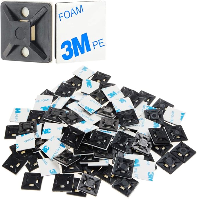 XHF 500 PCS 3/4" Black Self Adhesive Cable Zip Tie Mounts Wire Cable Clips by XHF