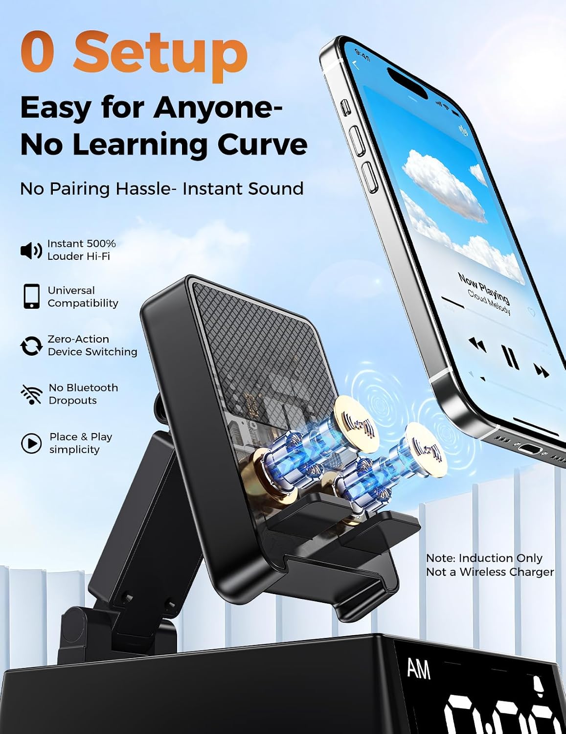Bluetooth Speaker Birthday Gift for Men:Induction Cell Phone Stand Black