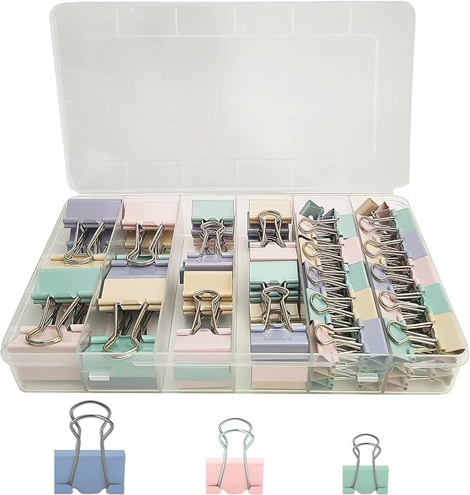76 Pcs Colored Binder Clips Paper Clamps Assorted Sizes Small Medium Large by Unknown