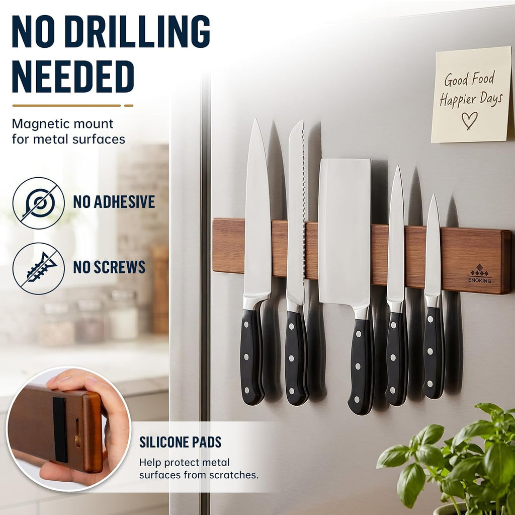magnetic knife holder for wall, 16 inch acacia, side view