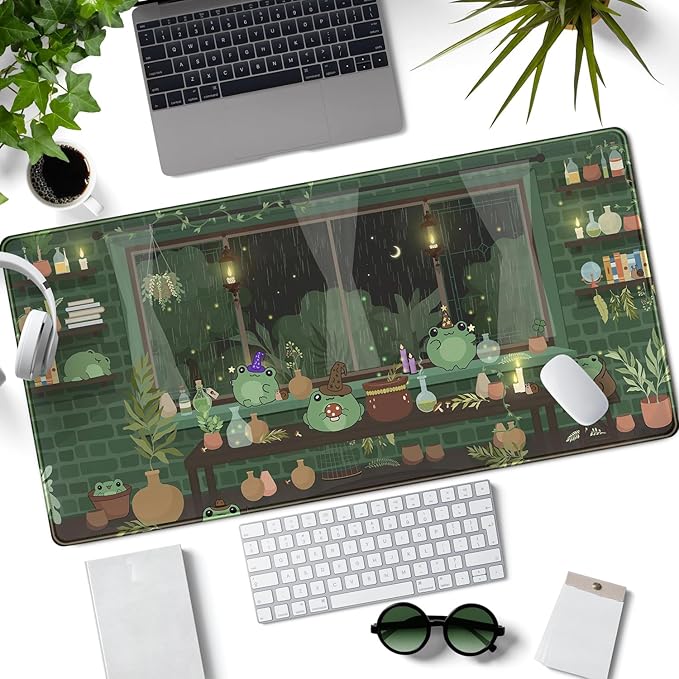 Mechanical Cattle Cute Desk Mat Kawaii Frog Mouse Pad Green Desk Anime Mat - Image 2