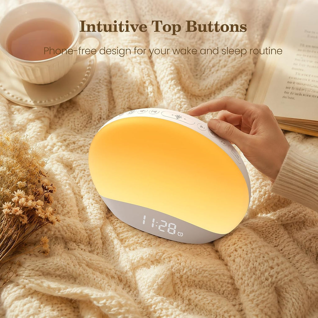 reacher sound machine sunrise alarm clock with night on a desk or shelf