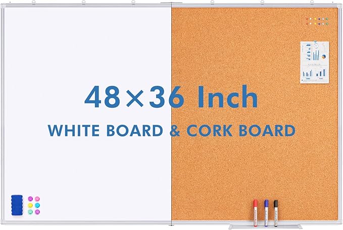 Magnetic White Board and Cork Board Combo, 48 X 36 inches Whiteboard Bulletin by TRIPOLLO