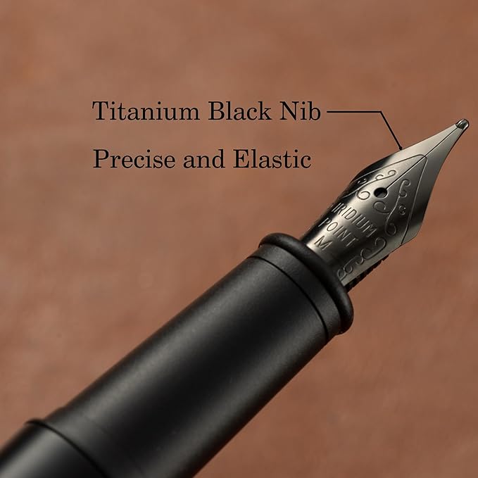 HUASHILAI Luxury Matte Black Forest Fountain Pen Set, Titanium Black Extra Fine - Image 6