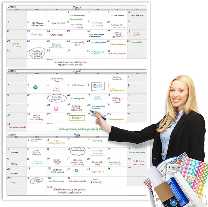 Dry Erase Vertical Three Month Laminated jumbo Wall Calendar, 46 x 63, Huge by PartyFunny