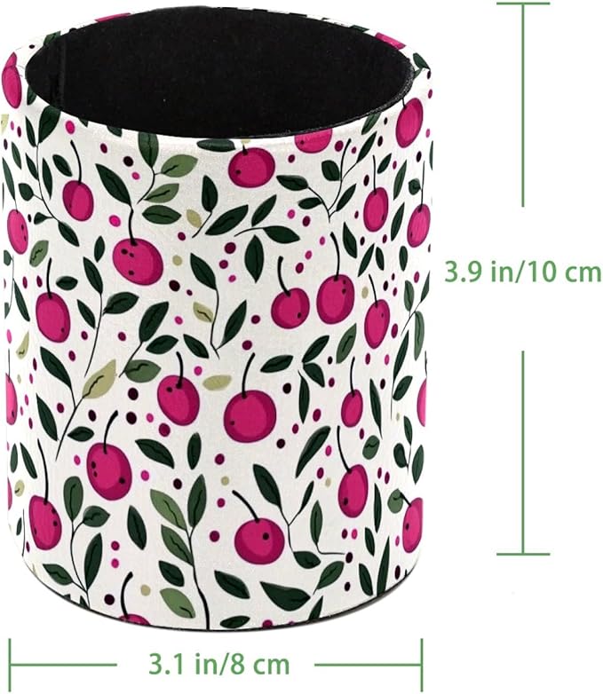 Leather Pen Holder for Desk, Cherry Pattern Pencil Cup Desktop Organizer Makeup - Image 4