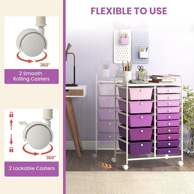 LDAILY 15 Drawer Rolling Storage Cart, Rolling Cart - Image 5