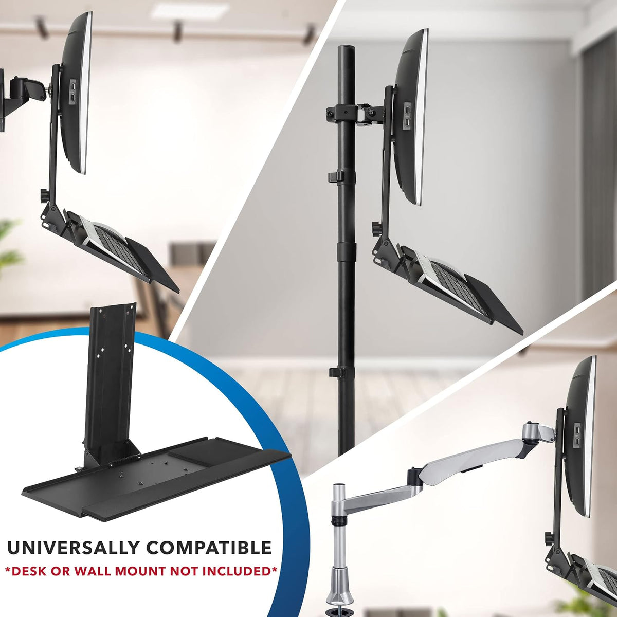 Mount-It! Monitor and Keyboard Wall Mount, Height Adjustable Standing VESA Ke...
