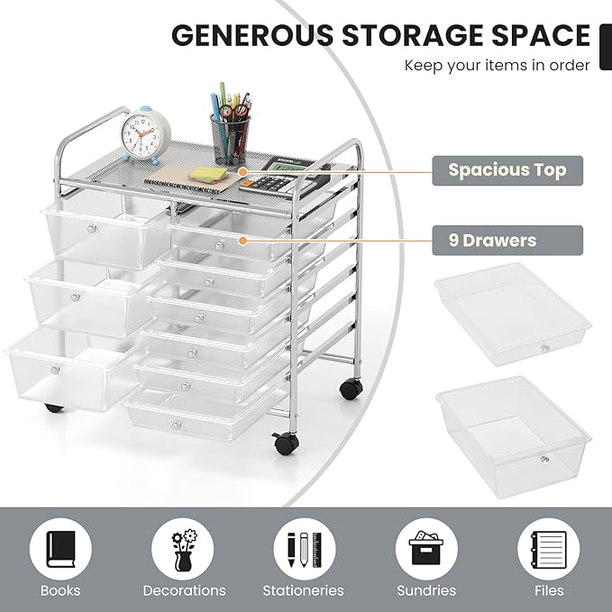 GOFLAME 9-Drawer Rolling Storage Cart, Mobile Utility Cart - Image 4