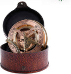 Brass Sundial Compass in Leather Case – Unique Nautical Gifts by USHandicrafts