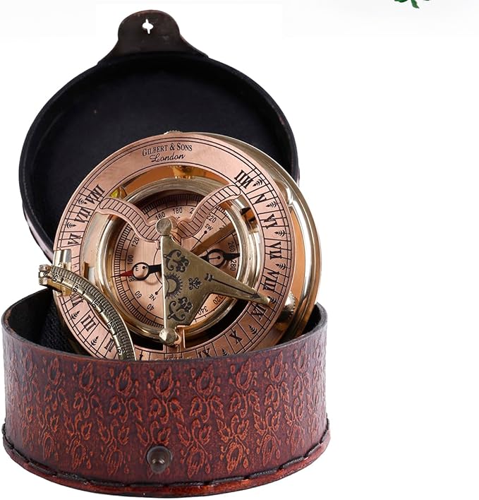 Brass Sundial Compass in Leather Case – Unique Nautical Gifts by USHandicrafts