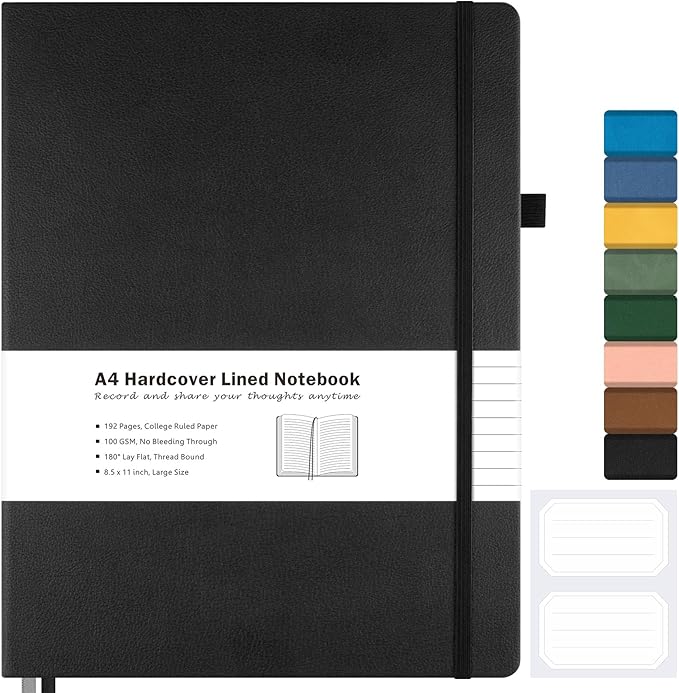 College Ruled Notebook, A4 Hardcover Leather Notebook by MALEDEN
