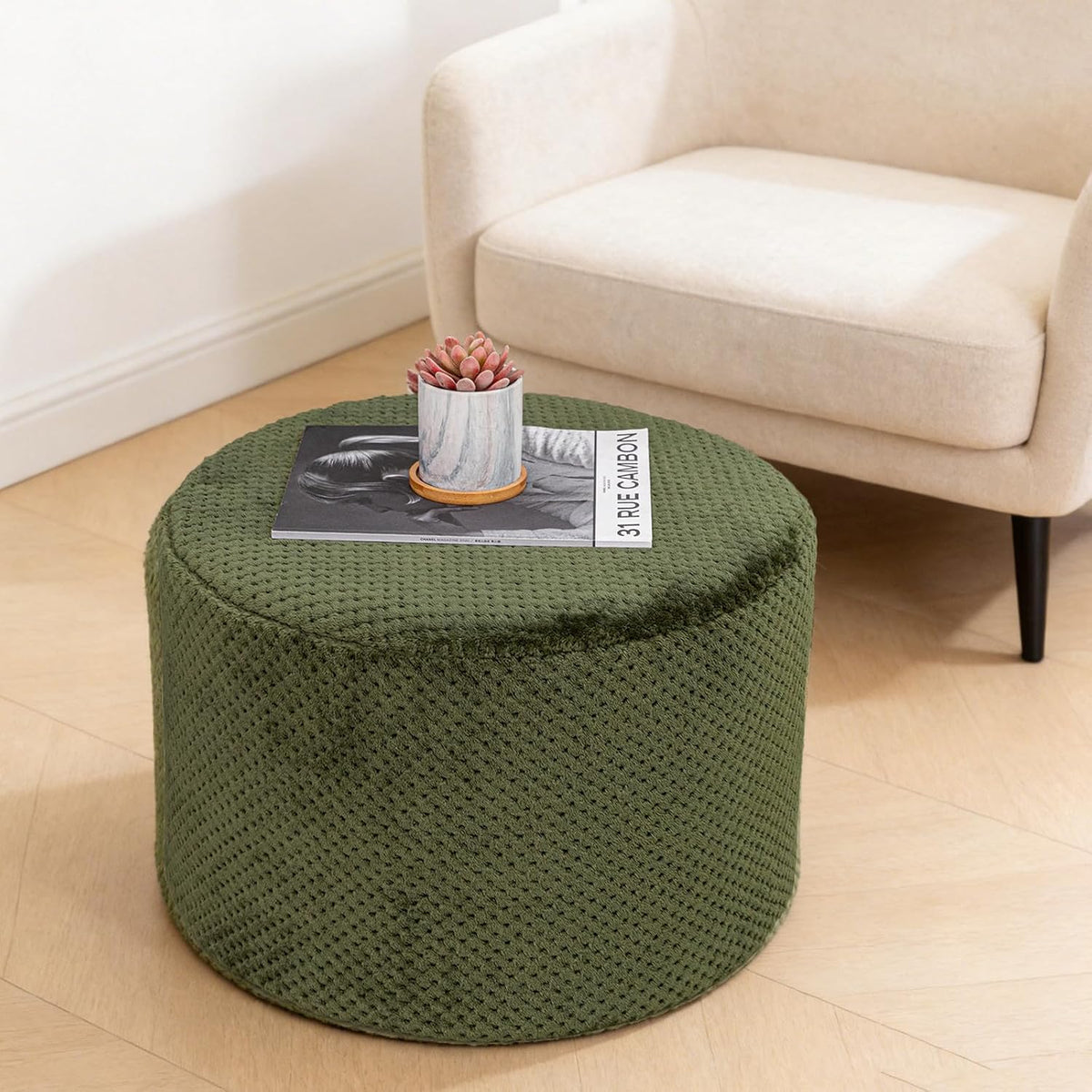 20"x14" Round Foam Stuffed Pouf Ottoman, Under Desk Footrest,Deep G...