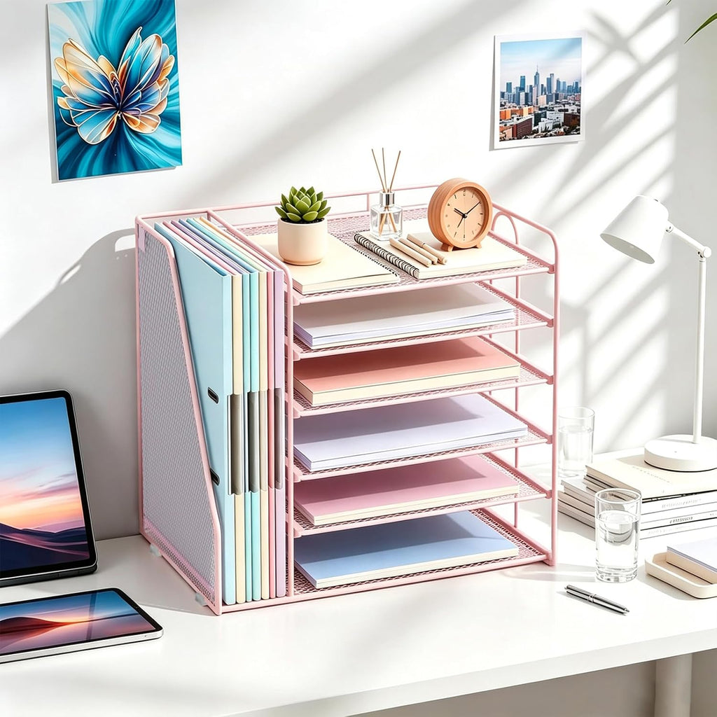 gianotter 6-tier paper organizer with magazine holder on a desk or shelf