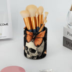 Leather Pen Holder for Desk, Butterfly Skull Pencil Cup Desktop Organizer - Image 6
