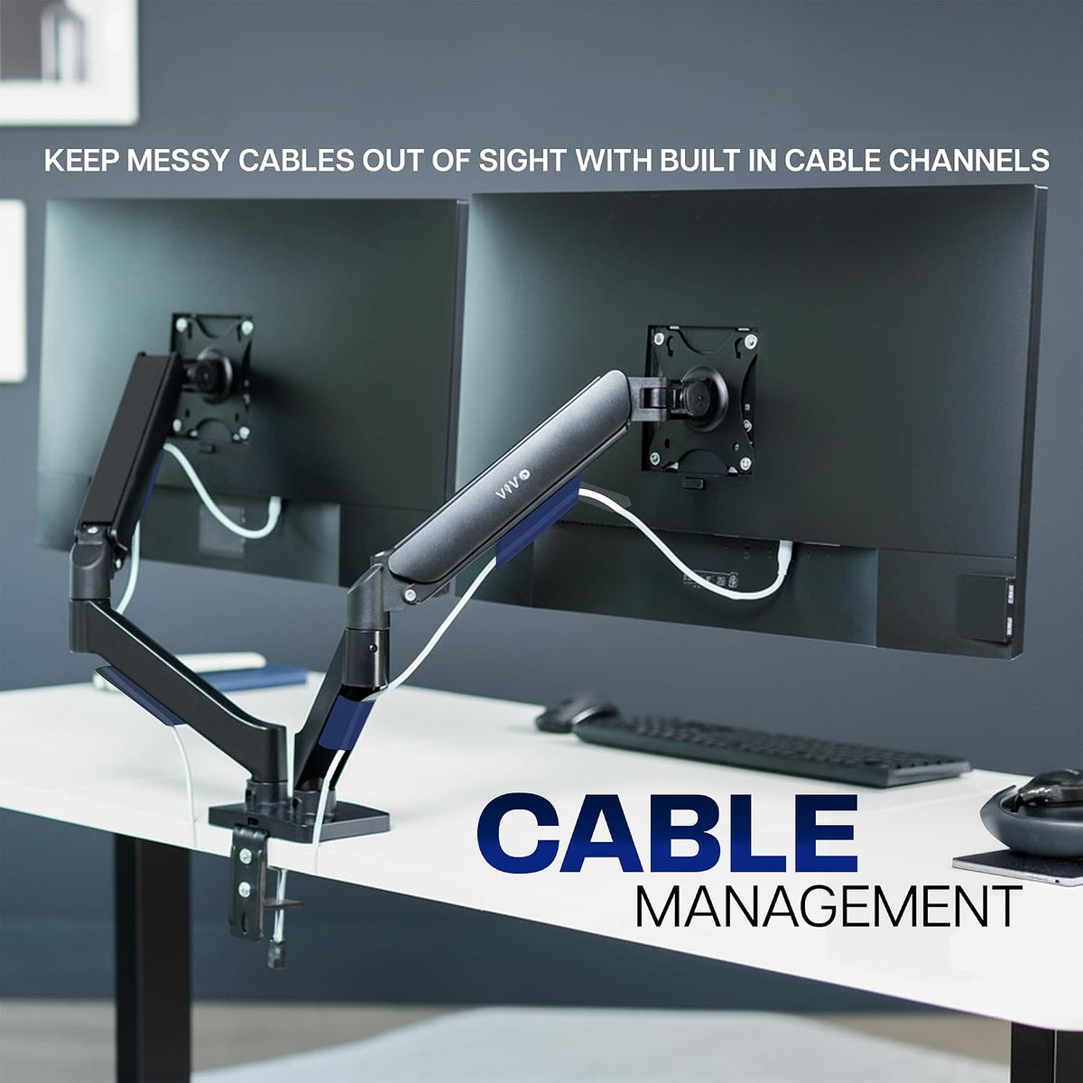 vivo dual monitor stand, fully adjustable arms for on a desk or shelf
