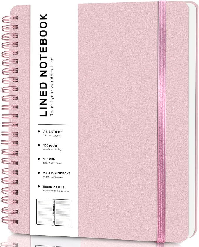 Lined Spiral Journal Notebook, A4 Spiral Notebook, 8.5''×11'' 100GSM Thick by ABERLLS
