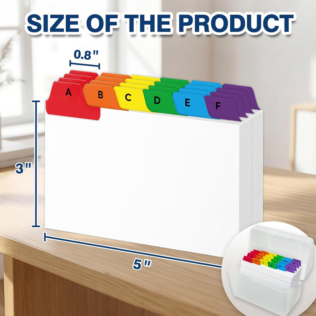 Chell 3"x5" Index Card Dividers, A-Z Tabbed, with Blank Stickers, 1 Set | Bright Colors, Heavyweight, Made of 110 lb. Cover Weight Paper, Alphabetical, Blank Stickers