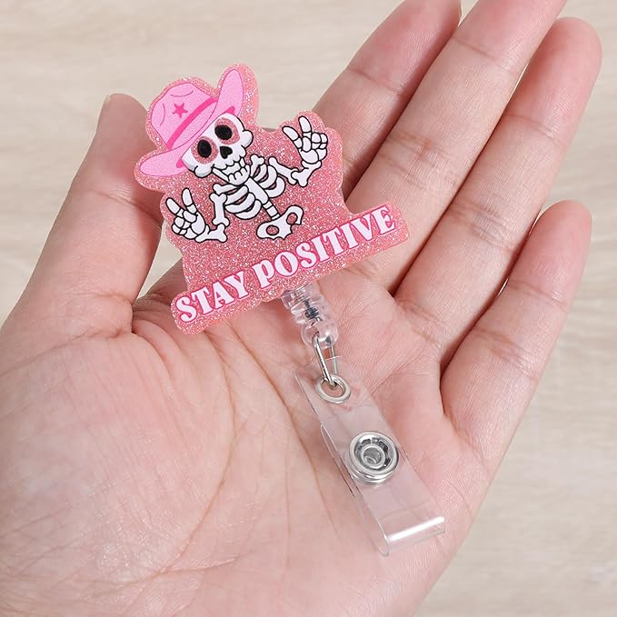 Stay Positive Skull Funny Nurse Badge Reel, Retractable ID Card Badge Holders - Image 2
