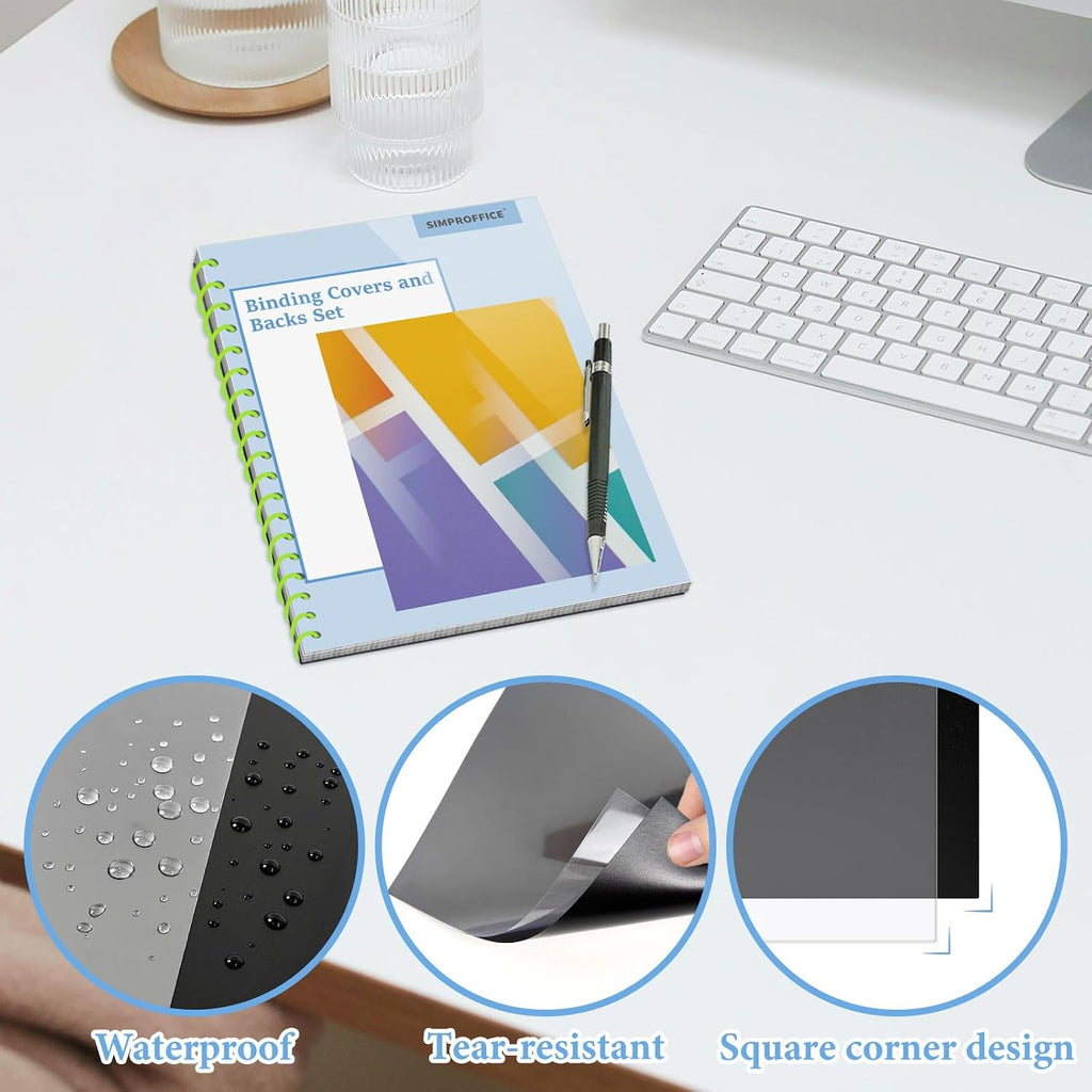 60 Pack Binding Covers and Backs, 10/12 Mil, 8.5X11" | Includes 30 Clear 10 Mil PVC Fronts and 30 Black 12 Mil Sand-Textured Backs for Letter Size Binding