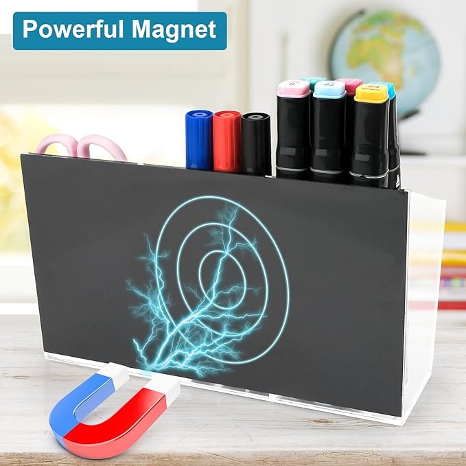 VACONICO Magnetic Pen Holder, Acrylic Dry Erase Marker Holder, Large Capacity - Image 2